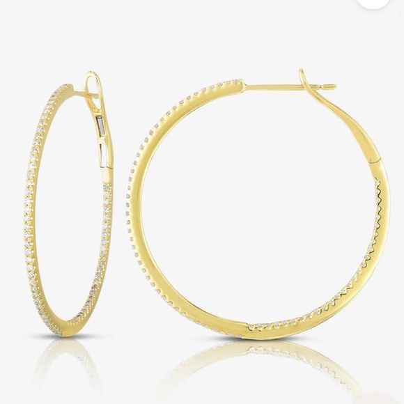 Ring Concierge 14K Gold & Diamond Inside Out Hoops Earrings - Picture 2 of 3